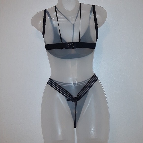 Youmita Small Black Mesh Bralette and G-String NWT - Picture 7 of 9